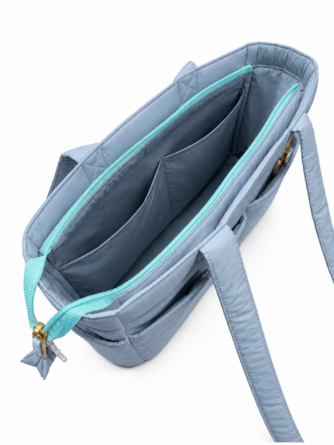 (TTCPEBB-FF-DUB) Dusty Blue Puffer Flower Fish Embroidery Boston Bag