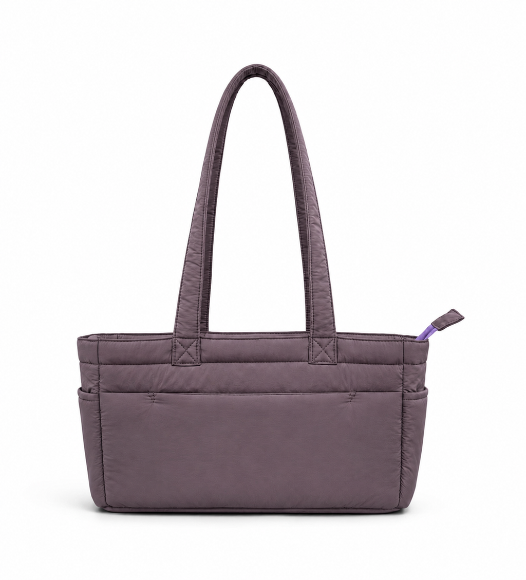 (TTCPEBB-FF-DUP) Dusty Purple Puffer Flower Fish Embroidery Boston Bag