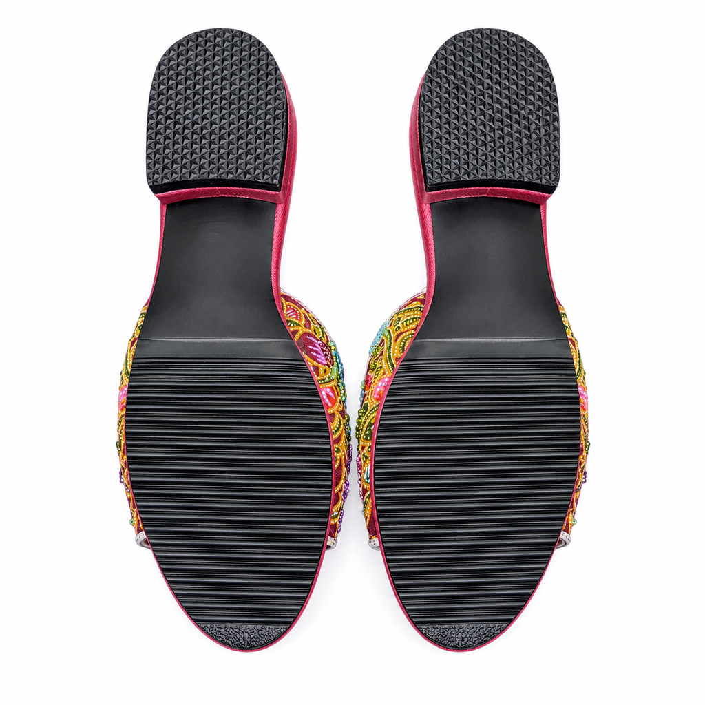 (FM-FLOPU) Maroon Flats - Purple Beaded Flower