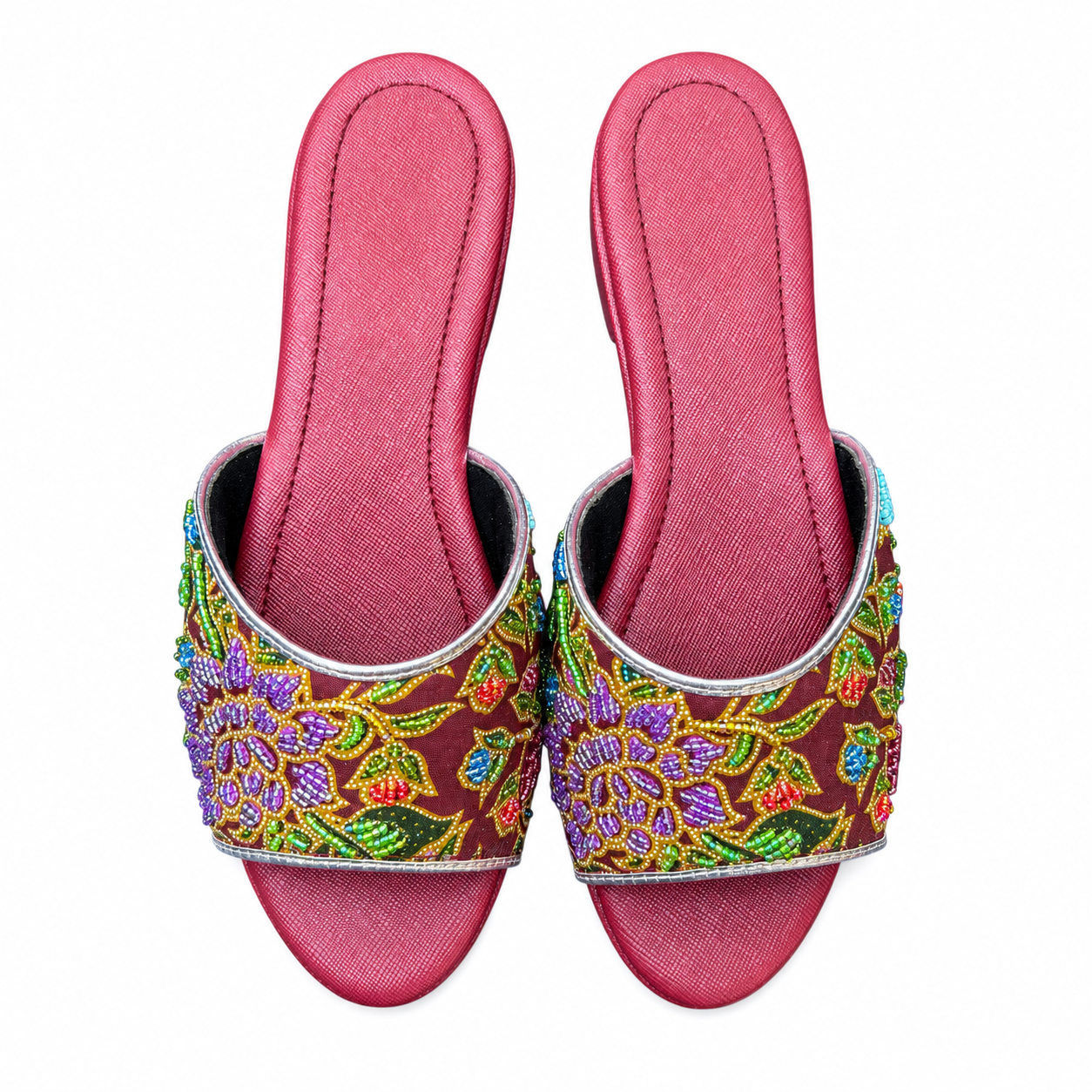 (FM-FLOPU) Maroon Flats - Purple Beaded Flower