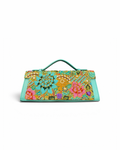 (TTCLTB-PFTURPNK-TUR) Turquoise Pink Peony Flower Turquoise Leather Trapeze Bag