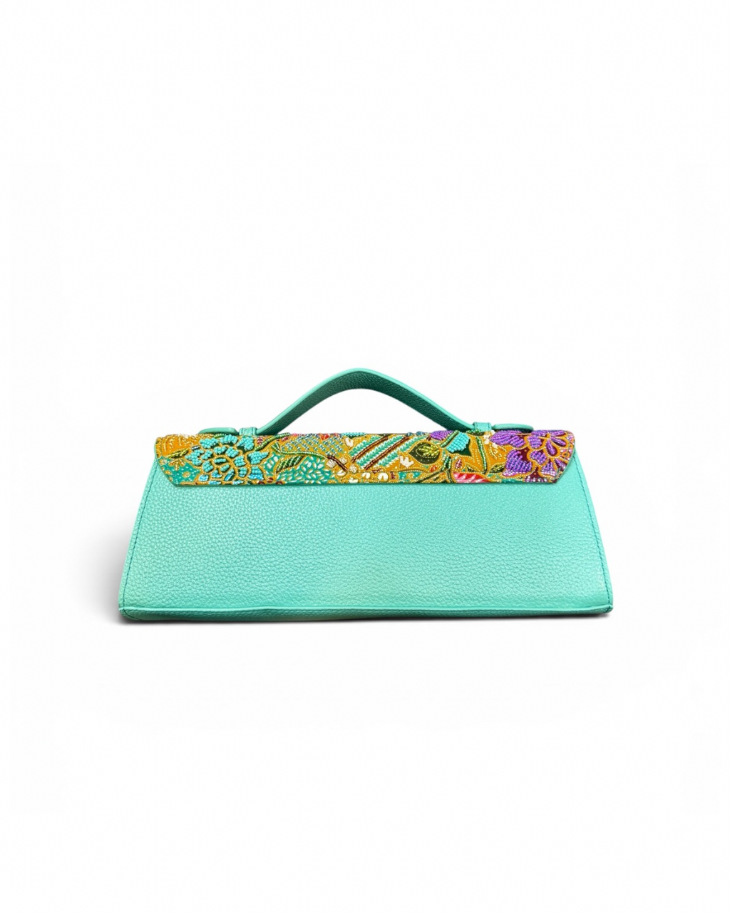 (TTCLTB-PFTURPNK-TUR) Turquoise Pink Peony Flower Turquoise Leather Trapeze Bag