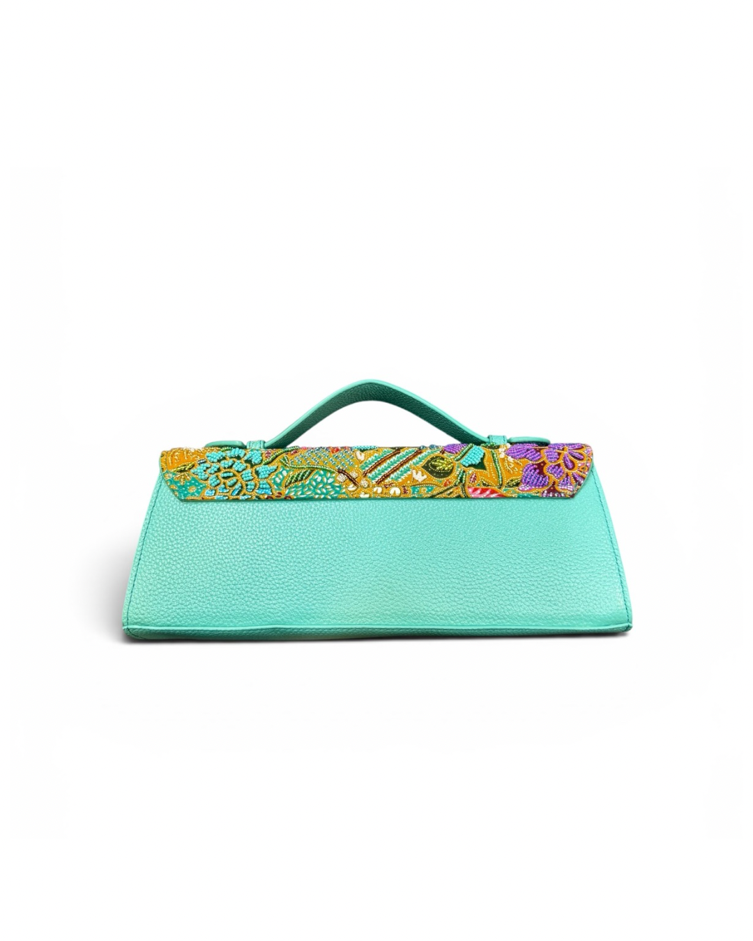 (TTCLTB-PFTURPNK-TUR) Turquoise Pink Peony Flower Turquoise Leather Trapeze Bag