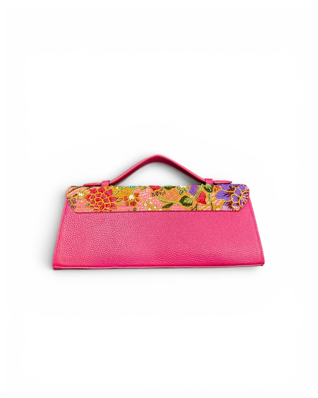 (TTCLTB-PFPNKTUR-PNK) Pink Turquoise Peony Flower Pink Leather Trapeze Bag