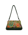 (CBLGB-PFTURORG-GRN) Turquoise Orange Peony Flower Green Leather Gusset Shoulder & Crossbody Bag (Copy)