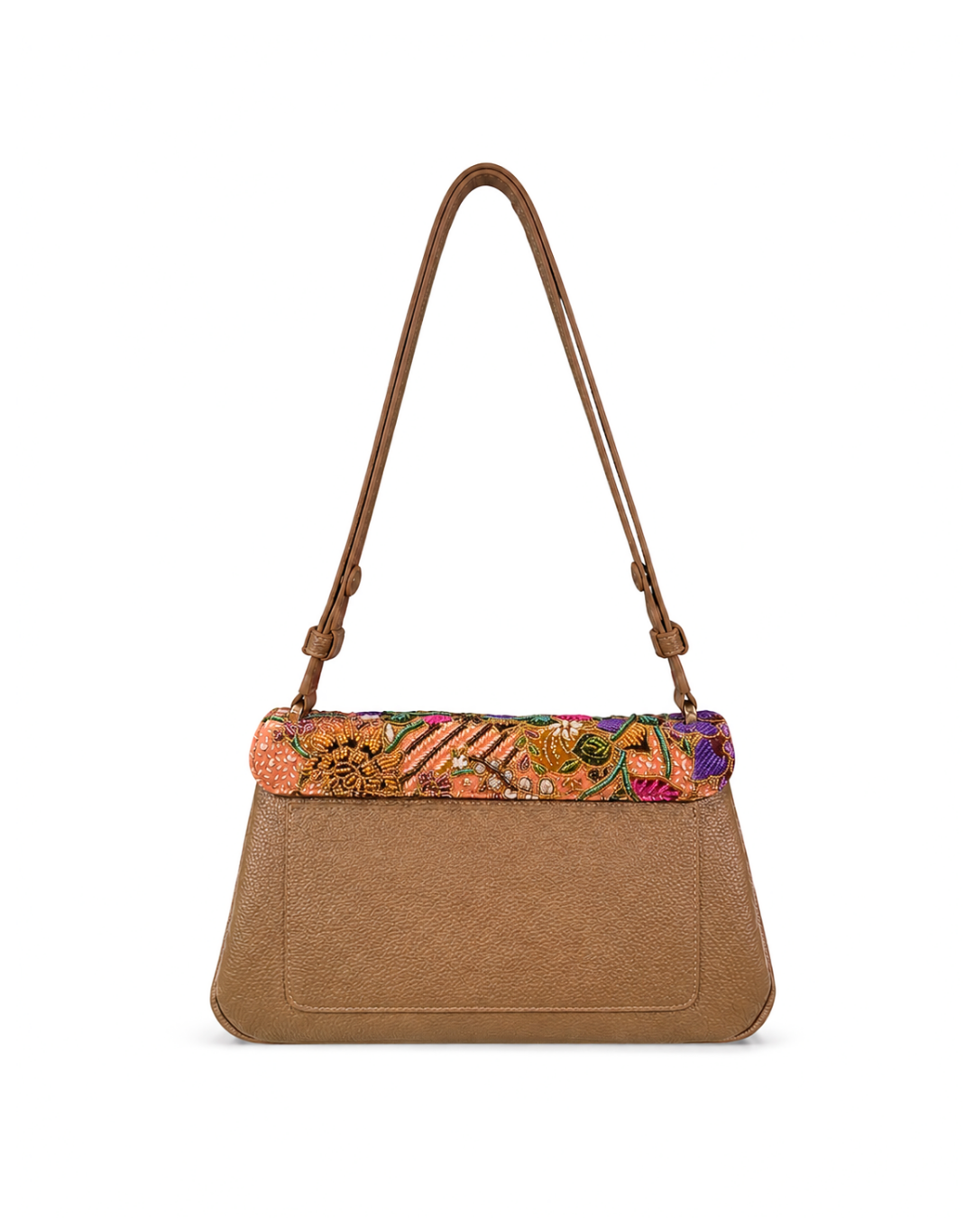 (CBLGB-PFYLWPNK-BEIPCH) Yellow Pink Peony Flower Beige Peach Leather Gusset Shoulder & Crossbody Bag