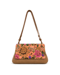 (CBLGB-PFYLWPNK-BEIPCH) Yellow Pink Peony Flower Beige Peach Leather Gusset Shoulder & Crossbody Bag