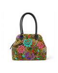 (SHBLDB-BLK-PF) Black Leather Doctor Bag Peony Flower