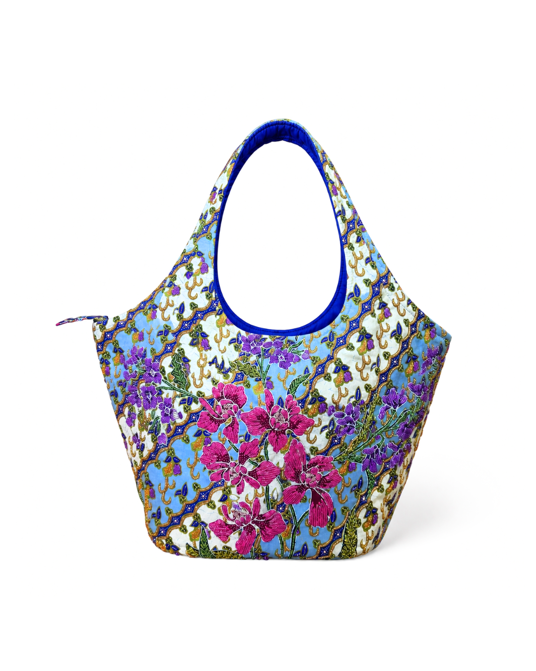 (TTCOTB-BLU-ORPNKPUR) Blue Oval Tote Bag Pink Purple Orchid