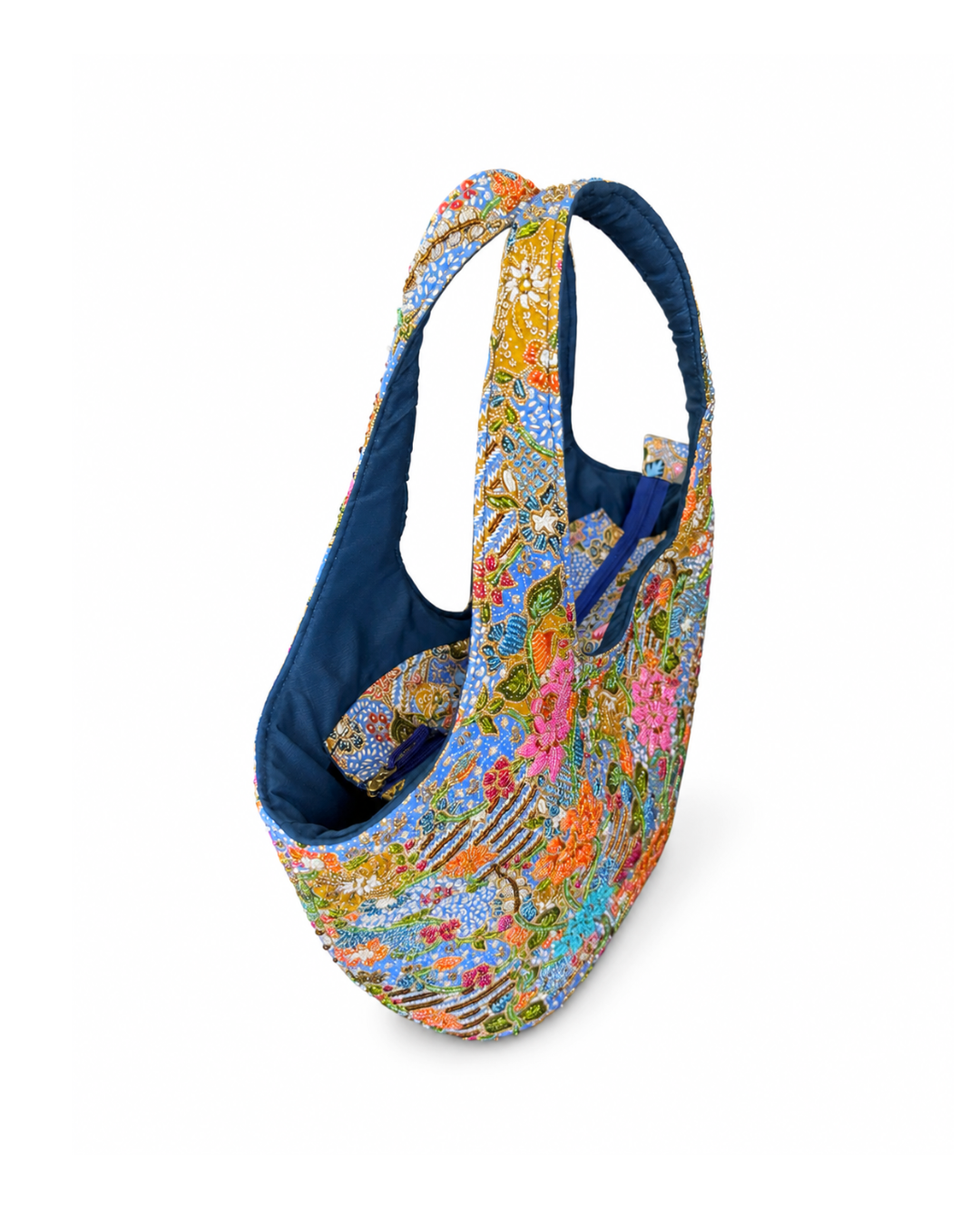 (TTCOTB-BLU-PF) Blue Oval Tote Bag Peony Flower