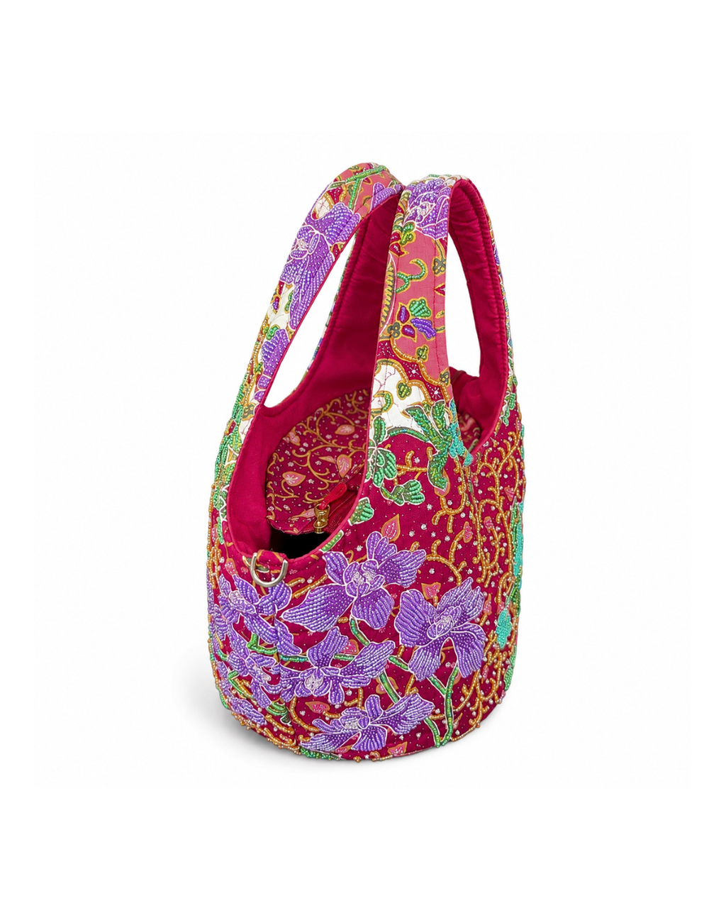 (TTCRTB-ORTURPUR-MAR) Turquoise Purple Orchid Maroon Round Tote Bag