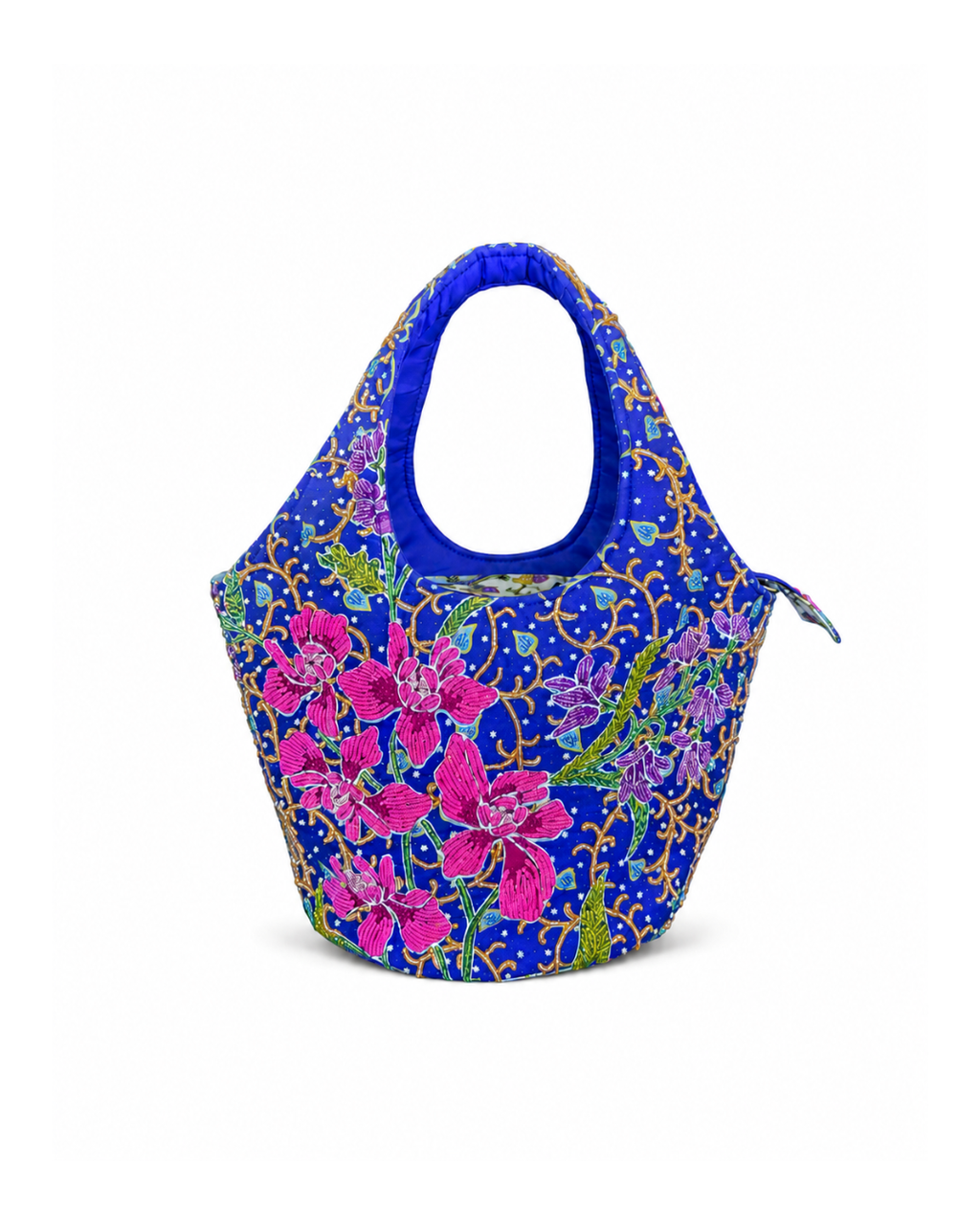 (TTCRTB-ORPNKPUR-BLU) Pink Purple Orchid Blue Round Tote Bag