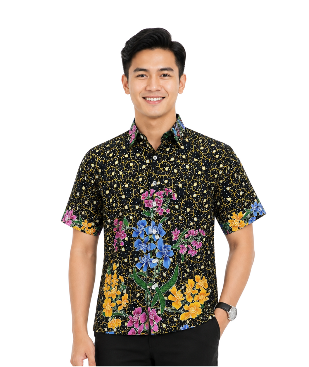 (SSPC-OR-BLK) Short Sleeve Pointed Collar Black Orchid Shirt