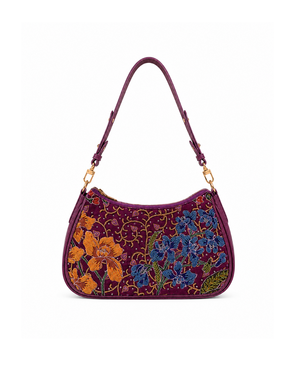 (SHBLSB-ORBLUORG-PUR) Blue Orange Orchid Purple Leather Shoulder Bag