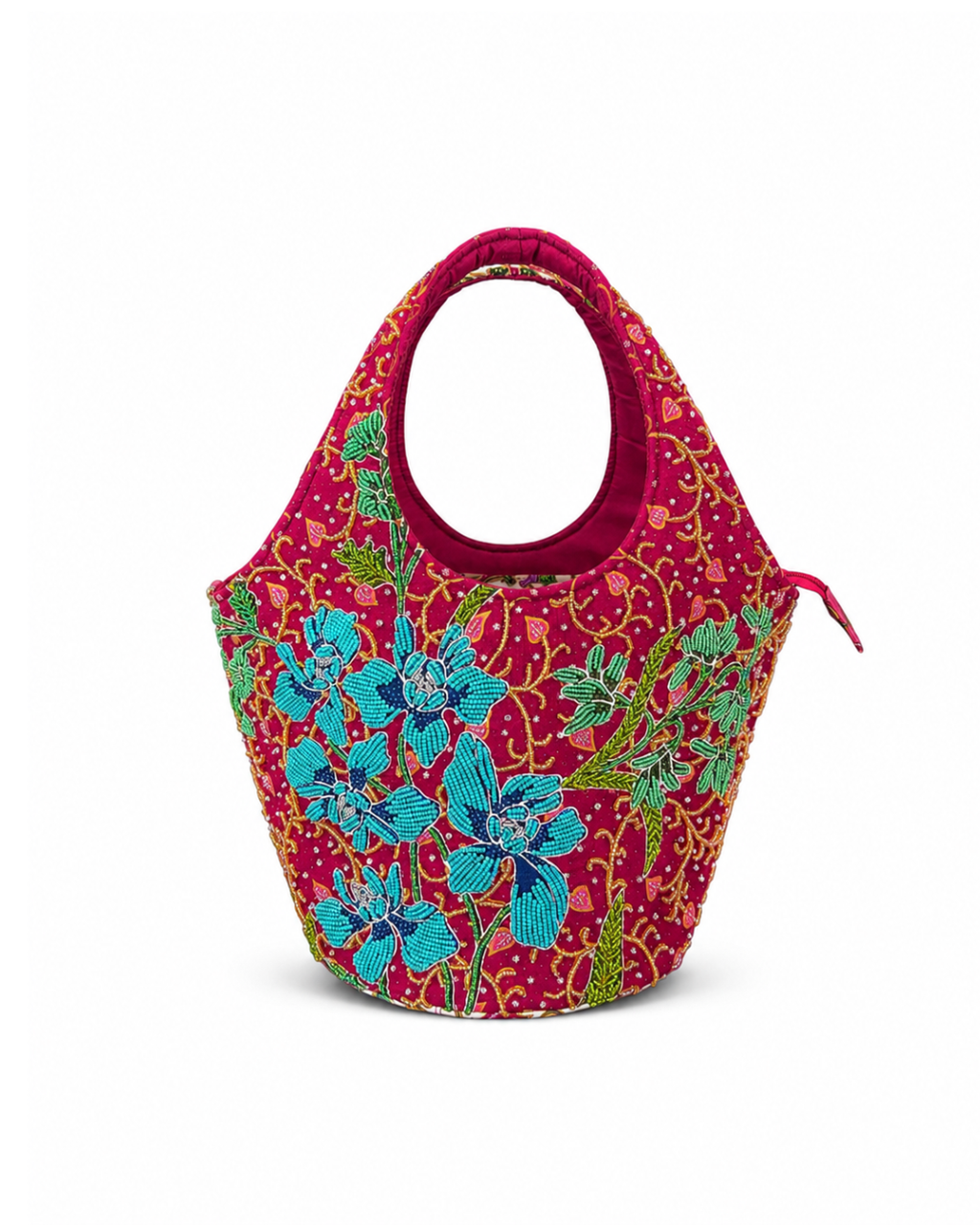 (TTCRTB-ORTURGRN-MAR) Turquoise Green Orchid Maroon Round Tote Bag