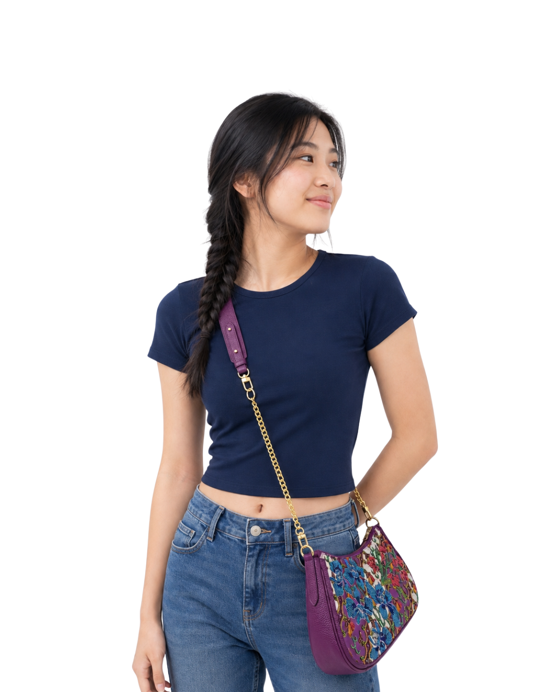 (SHBLSB-ORBLURED-PUR) Blue Red Orchid Purple Leather Shoulder Bag