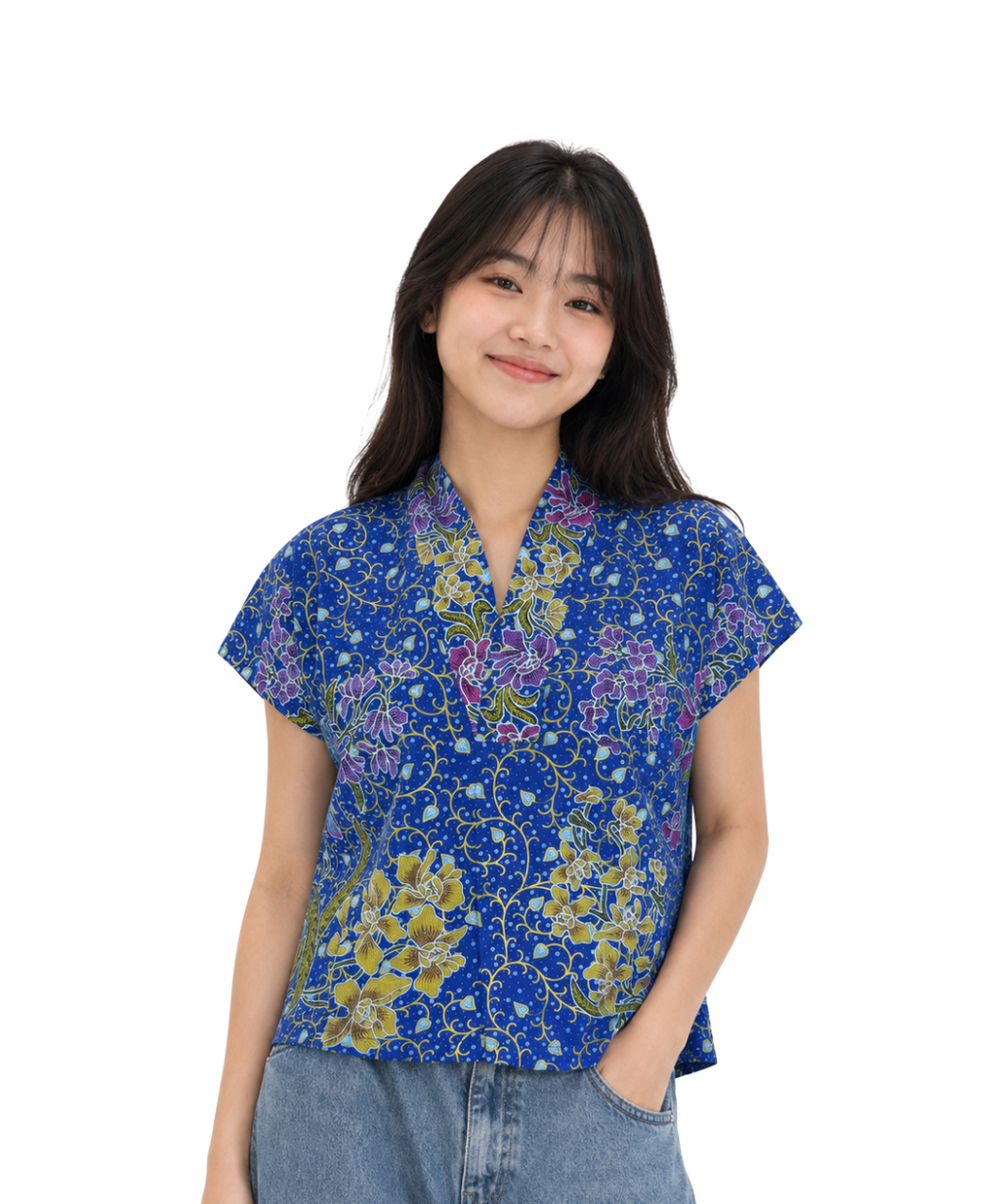 (TKB-OR-BLU) Blue Orchid Kimono Blouse