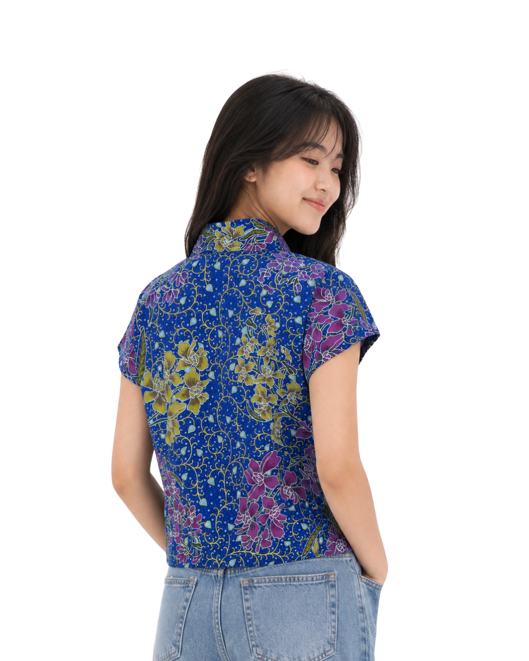(TKB-OR-BLU) Blue Orchid Kimono Blouse
