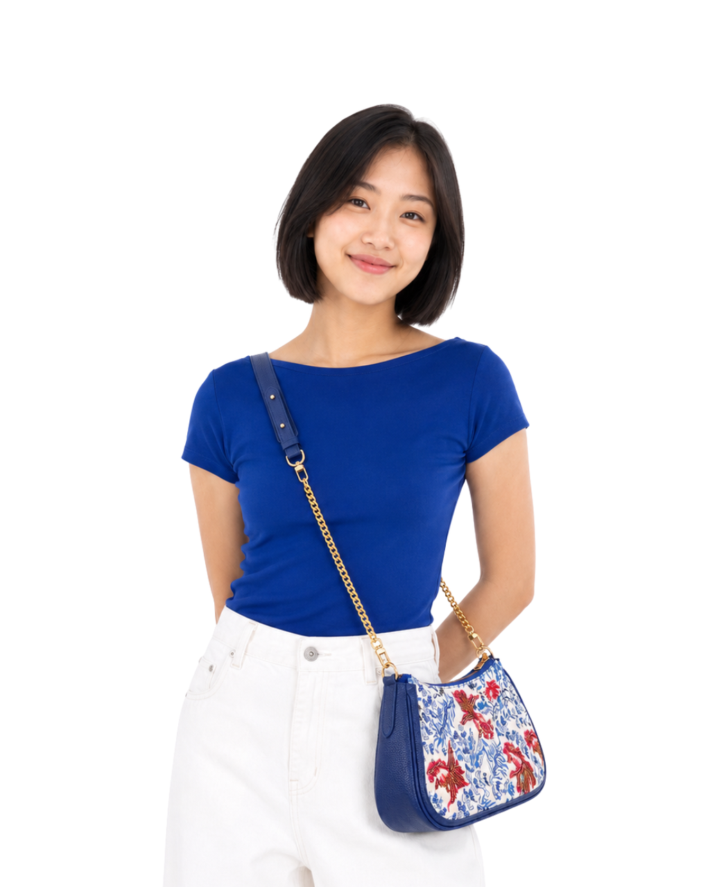 (SHBLSB-GF-BLU) Blue Goldfish Leather Shoulder Bag