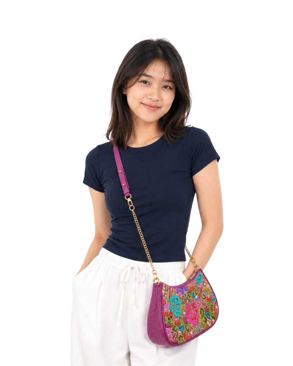 (SHBLSB-PF-PUR) Purple Peony Flower Leather Shoulder Bag