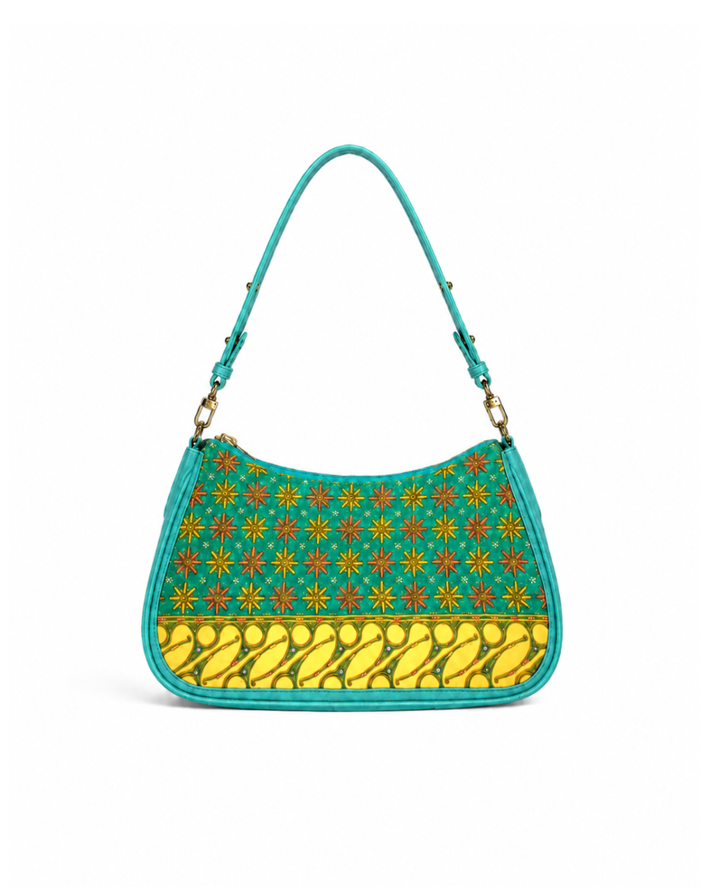 (SHBLSB-MD-TUR) Turquoise Mini Daisies Leather Shoulder Bag