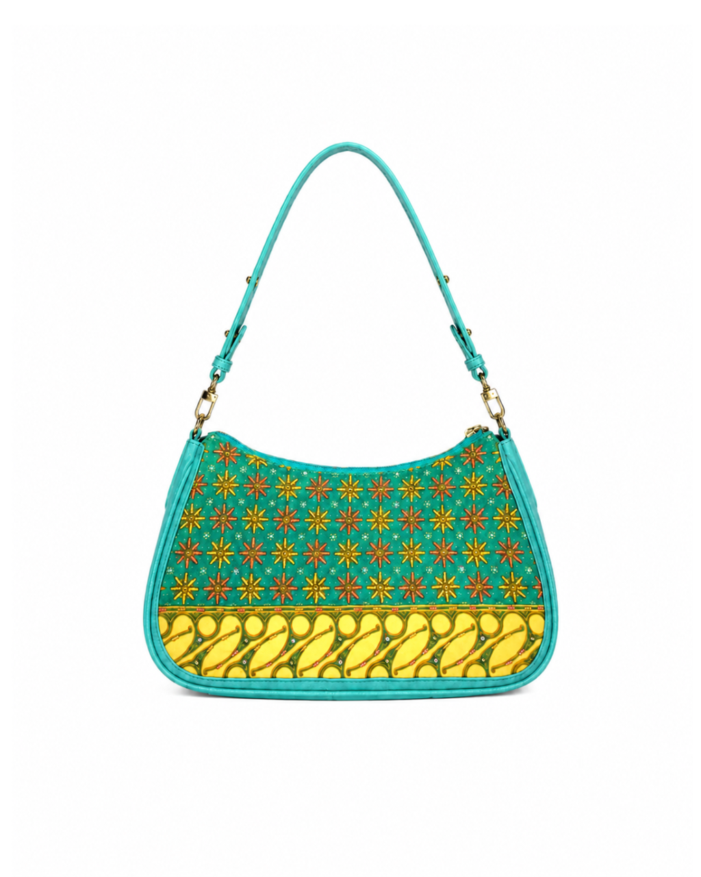 (SHBLSB-MD-TUR) Turquoise Mini Daisies Leather Shoulder Bag