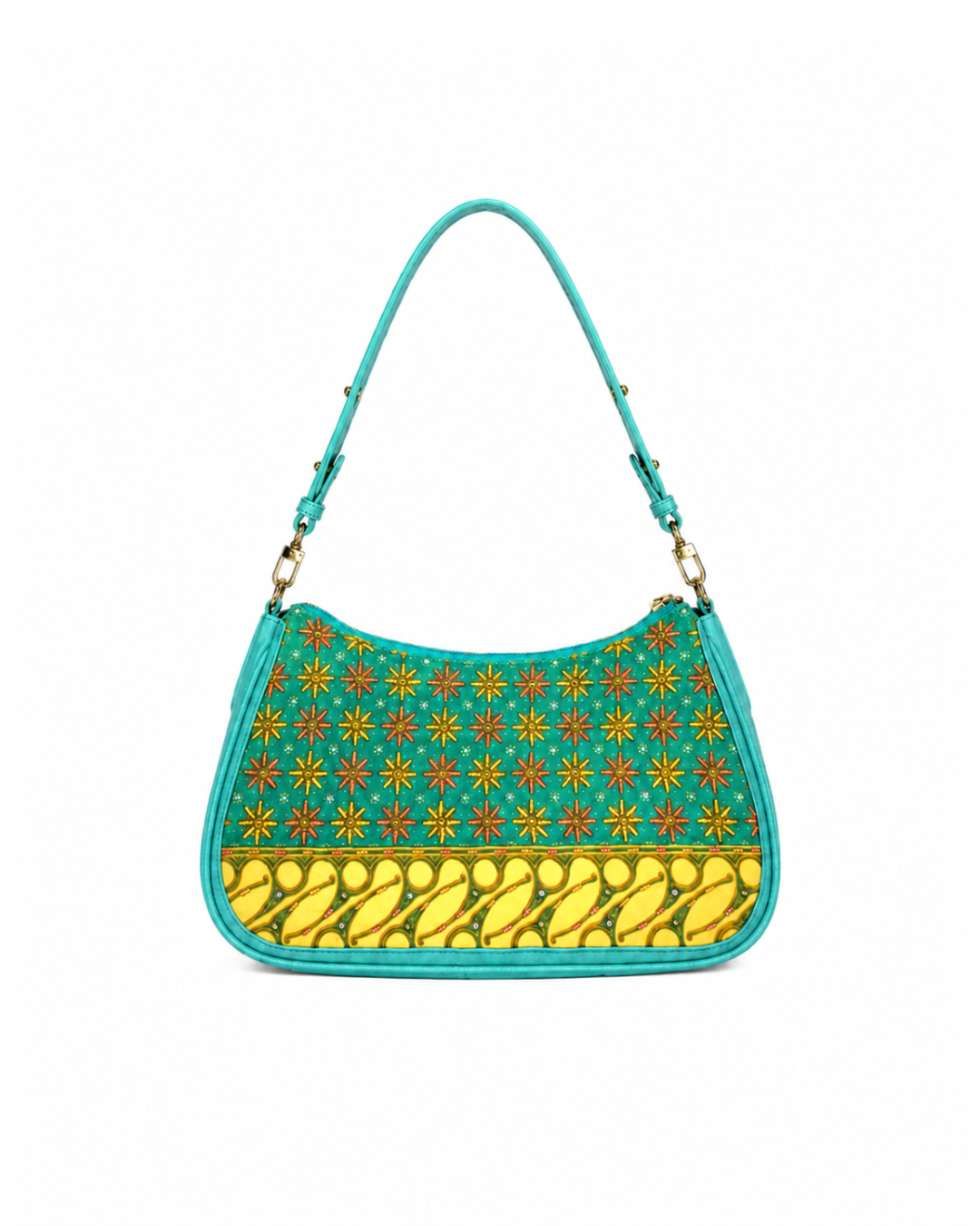 (SHBLSB-MD-TUR) Turquoise Mini Daisies Leather Shoulder Bag