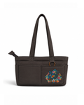 (TTCPEBB-FF-BRN) Brown Puffer Flower Fish Embroidery Boston Bag