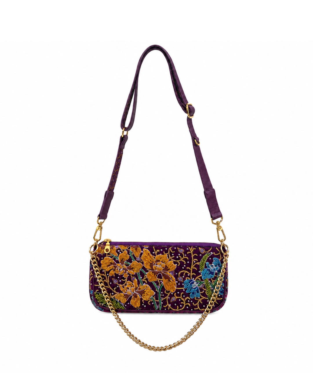 (SHBMLPB-ORYLWBLU-PUR) Yellow Blue Orchid Purple Medium Leather Pochette Bag
