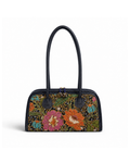 (TTCLBB-PG-NBL) Navy Blue Peony Flower Leather Boston Bag
