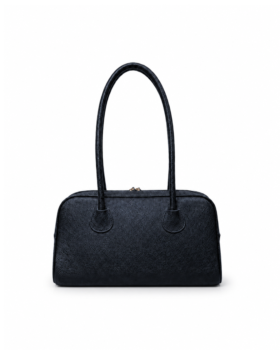 (TTCLBB-PG-NBL) Navy Blue Peony Flower Leather Boston Bag