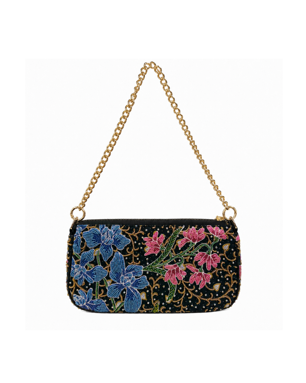 (SHBMLPB-ORYLWBLU-BLK) Yellow Blue Orchid Black Medium Leather Pochette Bag