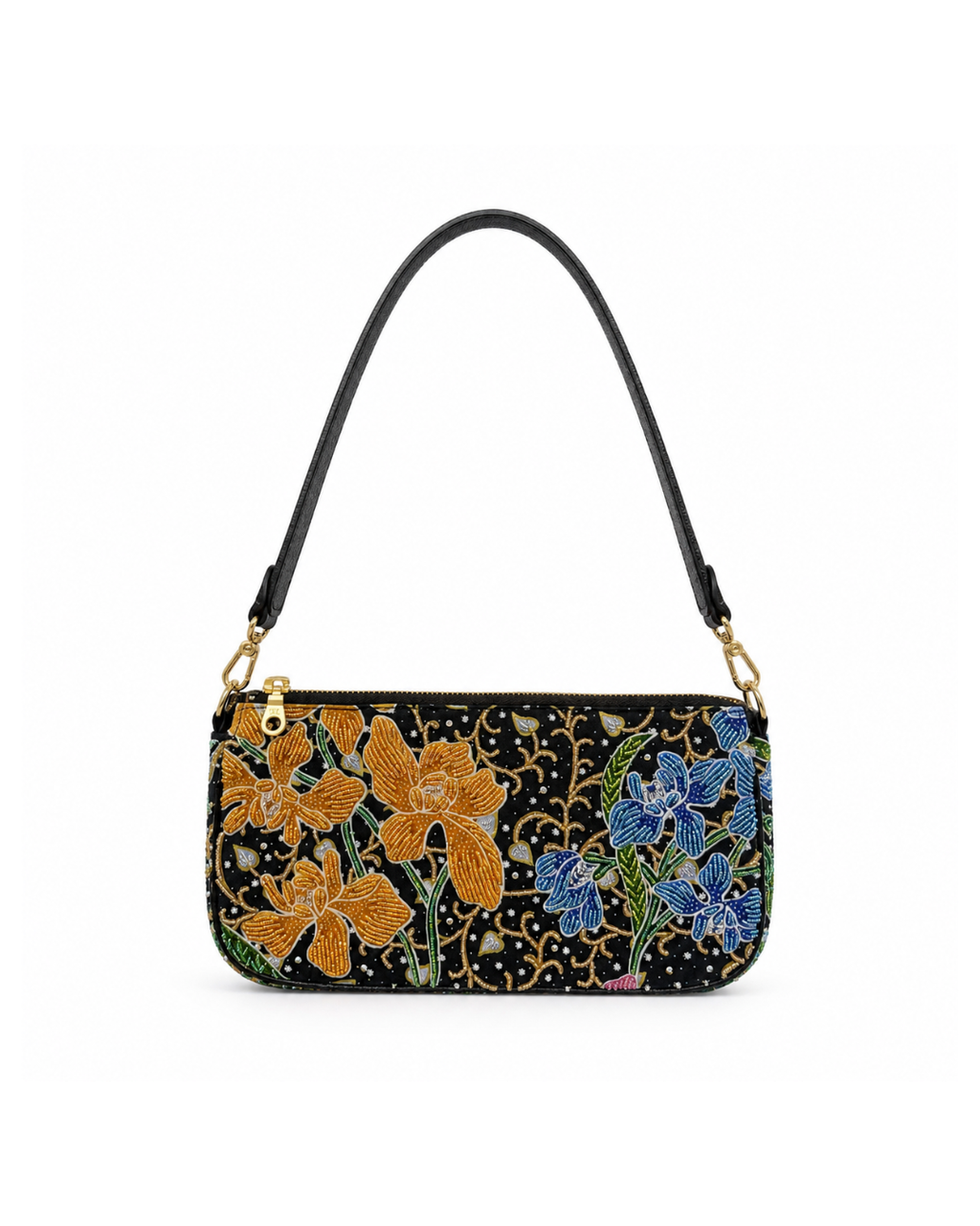 (SHBMLPB-ORYLWBLU-BLK) Yellow Blue Orchid Black Medium Leather Pochette Bag