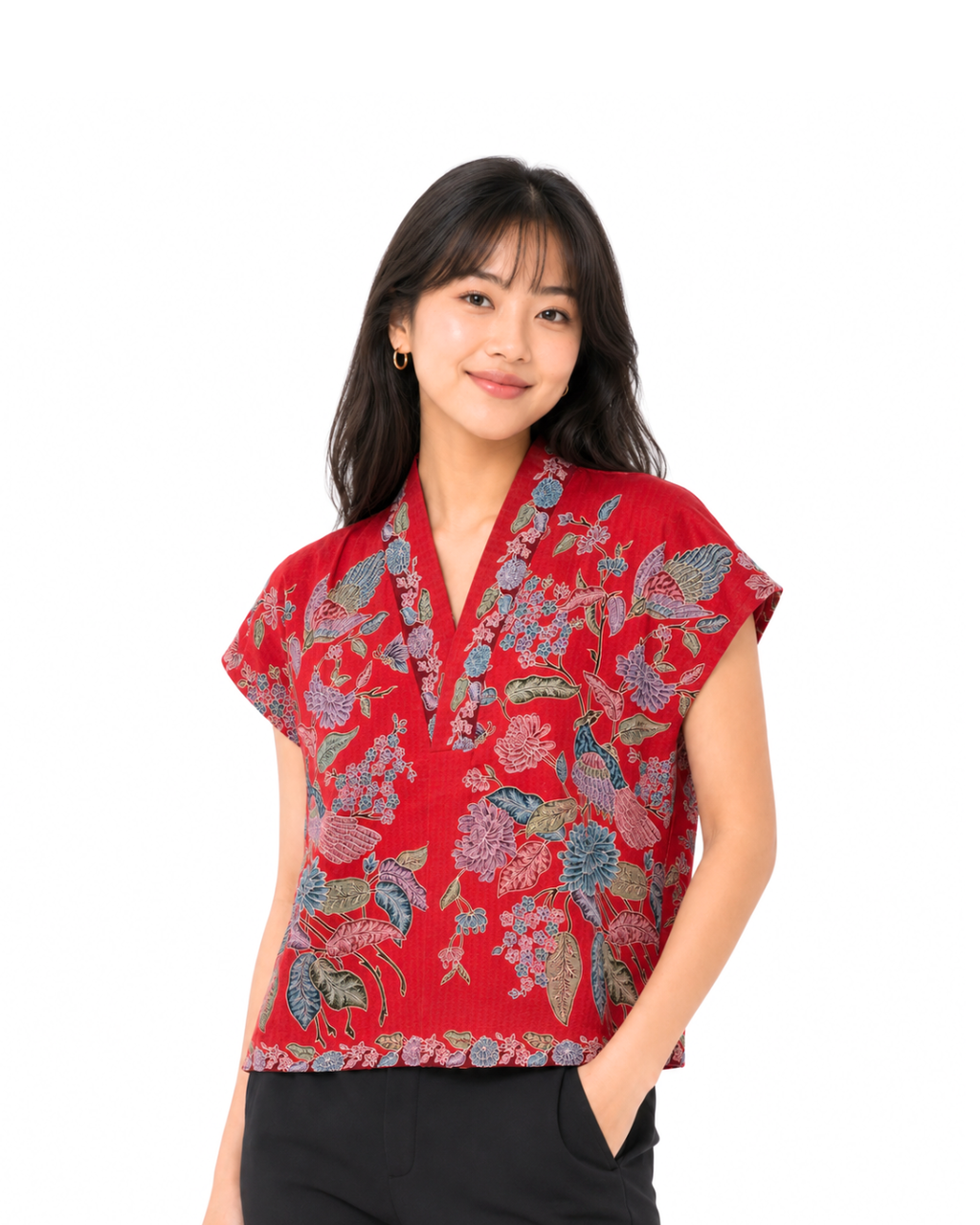 (TKB-PH-RED) Red Phoenix Kimono Blouse