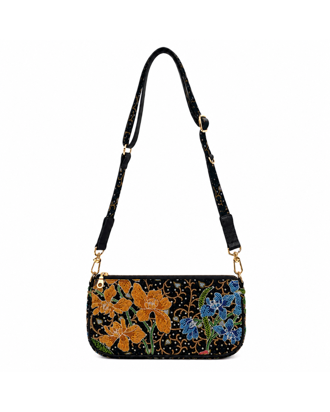 (SHBMLPB-ORYLWBLU-BLK) Yellow Blue Orchid Black Medium Leather Pochette Bag