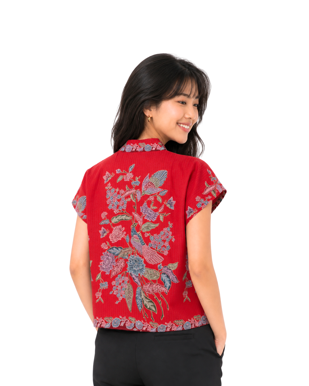 (TKB-PH-RED) Red Phoenix Kimono Blouse