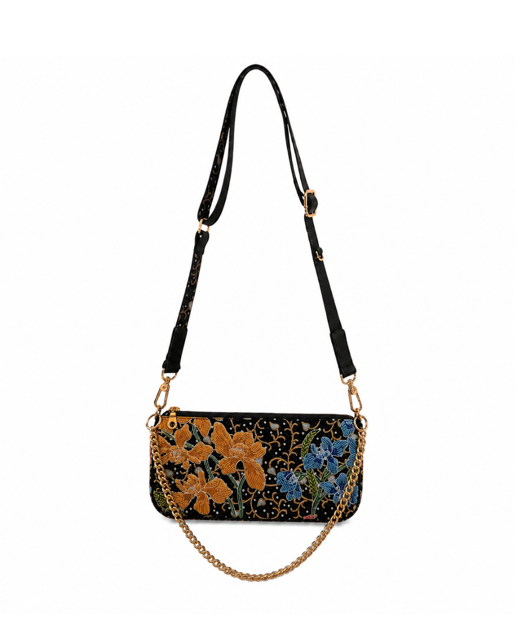 (SHBMLPB-ORYLWBLU-BLK) Yellow Blue Orchid Black Medium Leather Pochette Bag