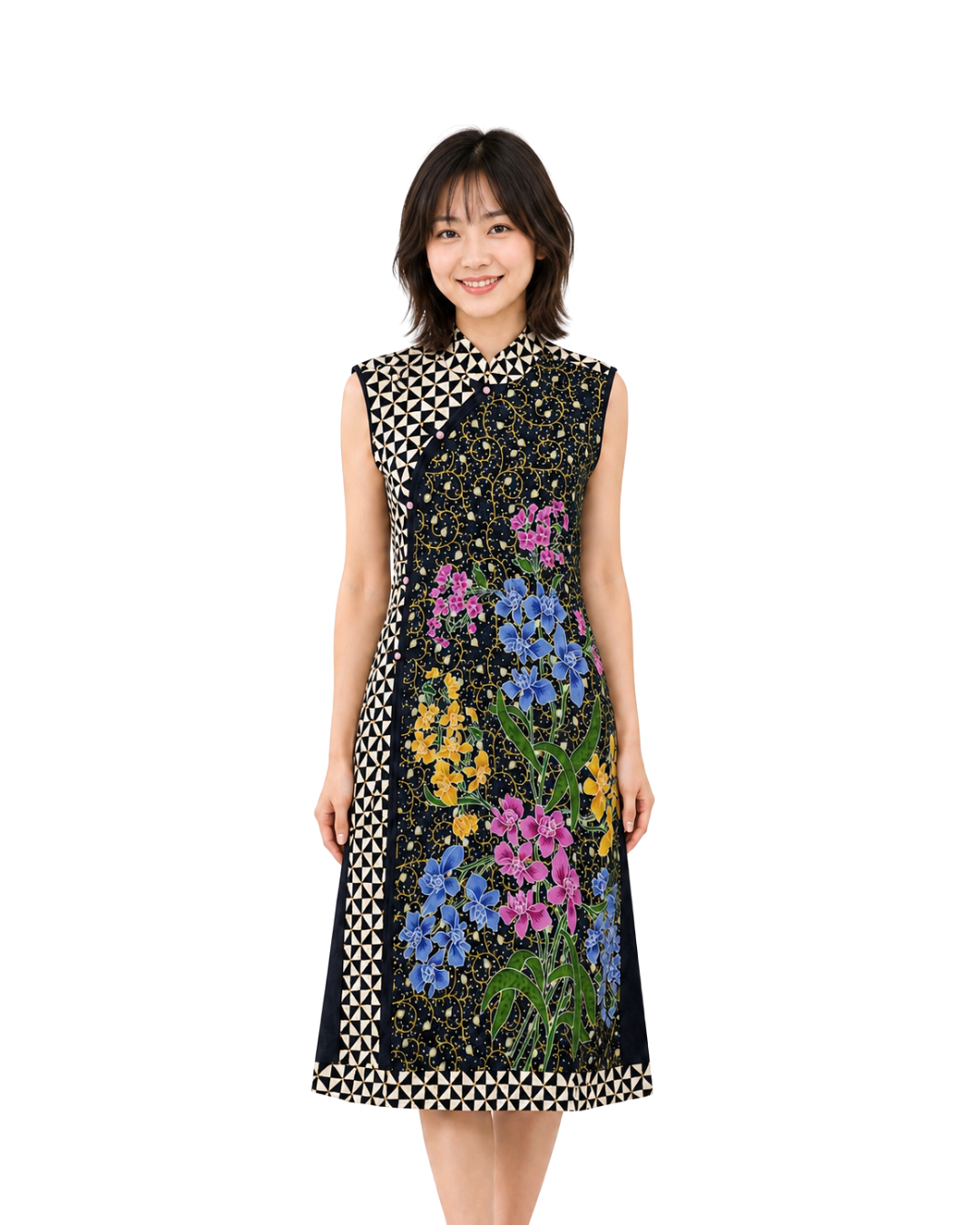 (DCD-OR-BLK) Orchid Black Cheongsam Dress
