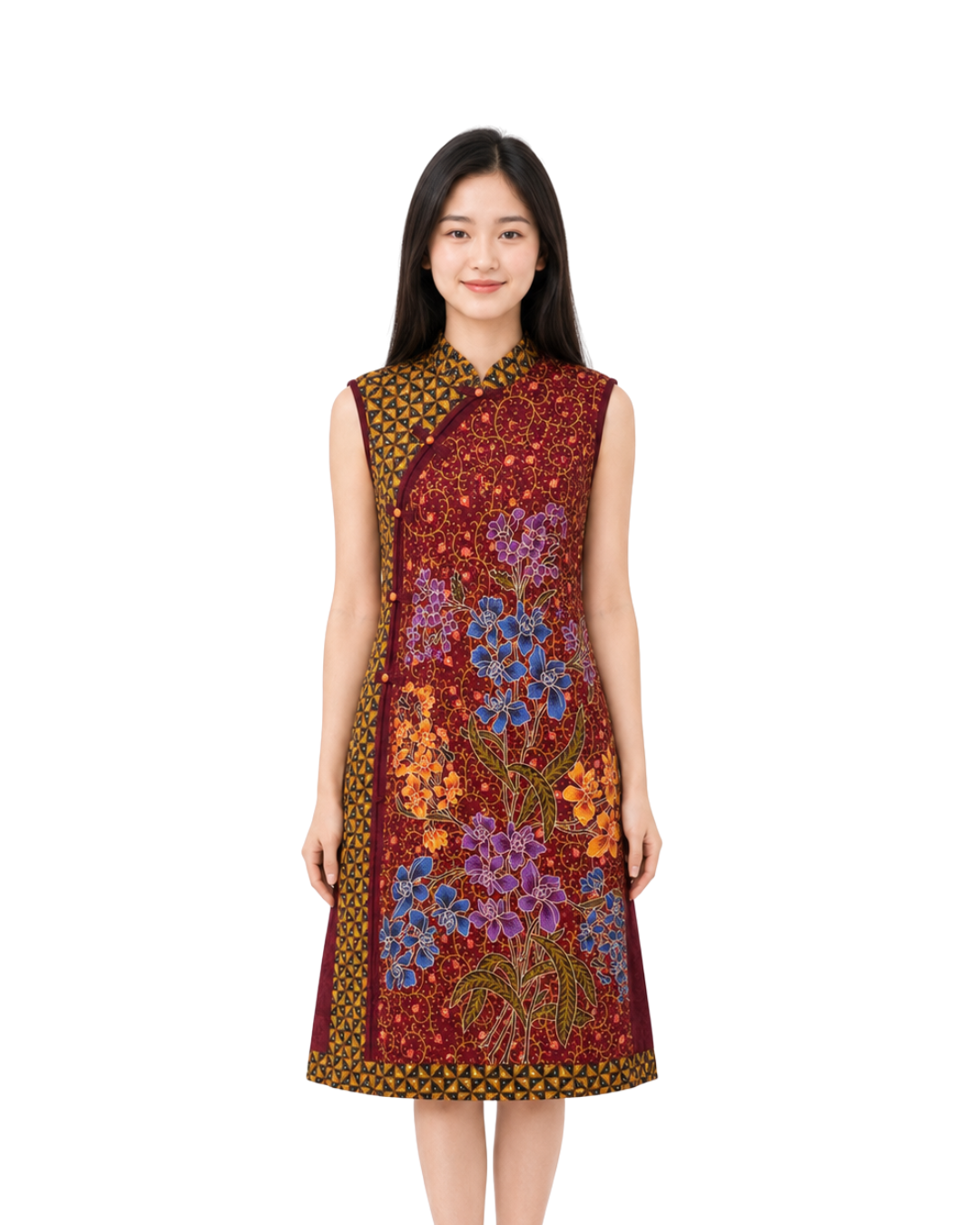 (DCD-ORPURBLUORG-MAR) Purple Blue Orange Orchid Maroon Cheongsam Dress