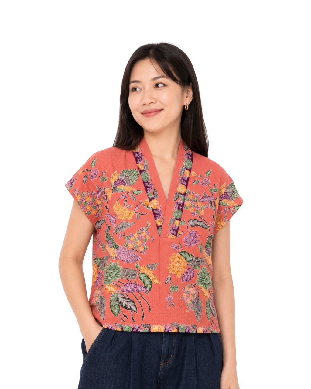 (TKB-PH-PCH) Peach Phoenix Kimono Blouse