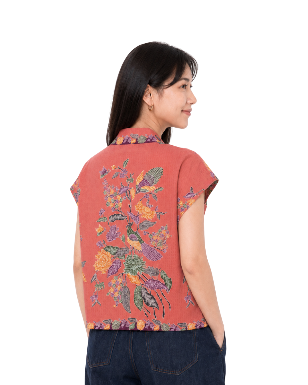 (TKB-PH-PCH) Peach Phoenix Kimono Blouse
