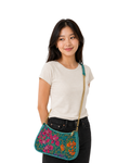 (SHBLSB-ORTURGRN-MAR) Orange Pink Orchid Turquoise Leather Shoulder Bag