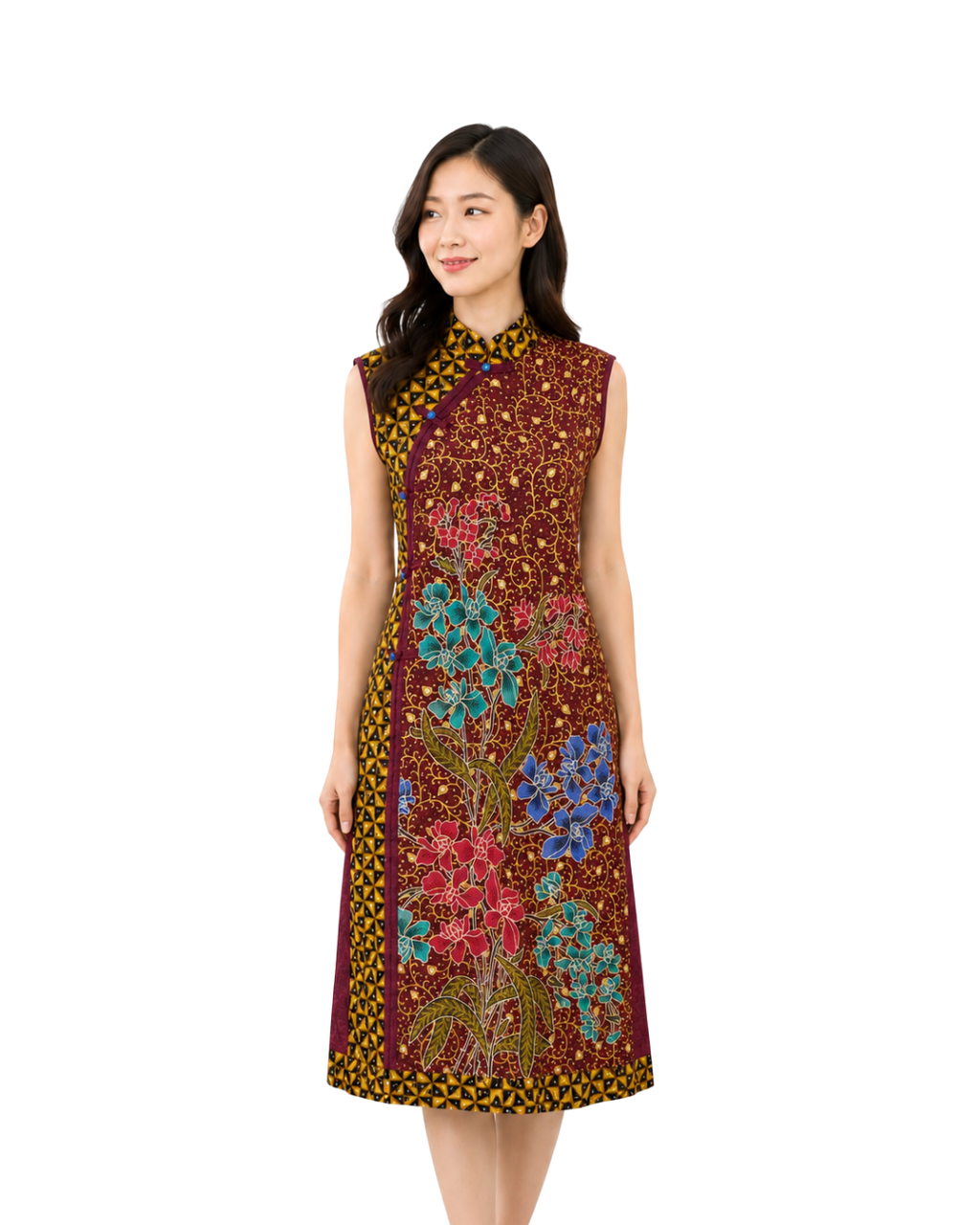 (DCD-ORREDTURBLU-MAR) Red Turquoise Blue Orchid Maroon Cheongsam Dress