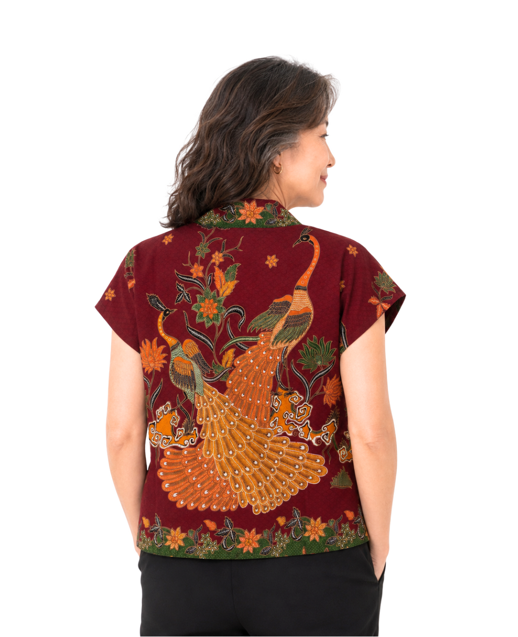 (TKB-PE-MAR) Maroon Peacock Kimono Blouse