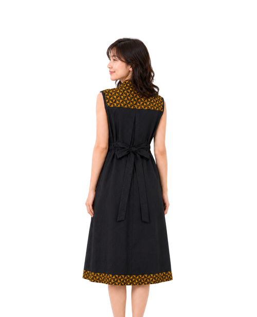 (DCD-OR-TURBLK) Orchid Turquoise Black Cheongsam Dress