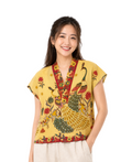 (TKB-PE-YLW) Yellow Peacock Kimono Blouse