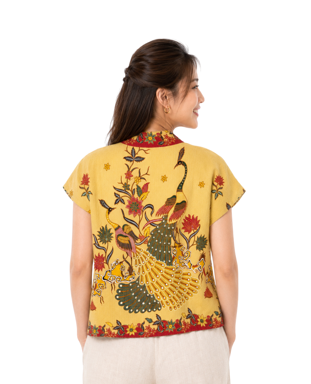 (TKB-PE-YLW) Yellow Peacock Kimono Blouse