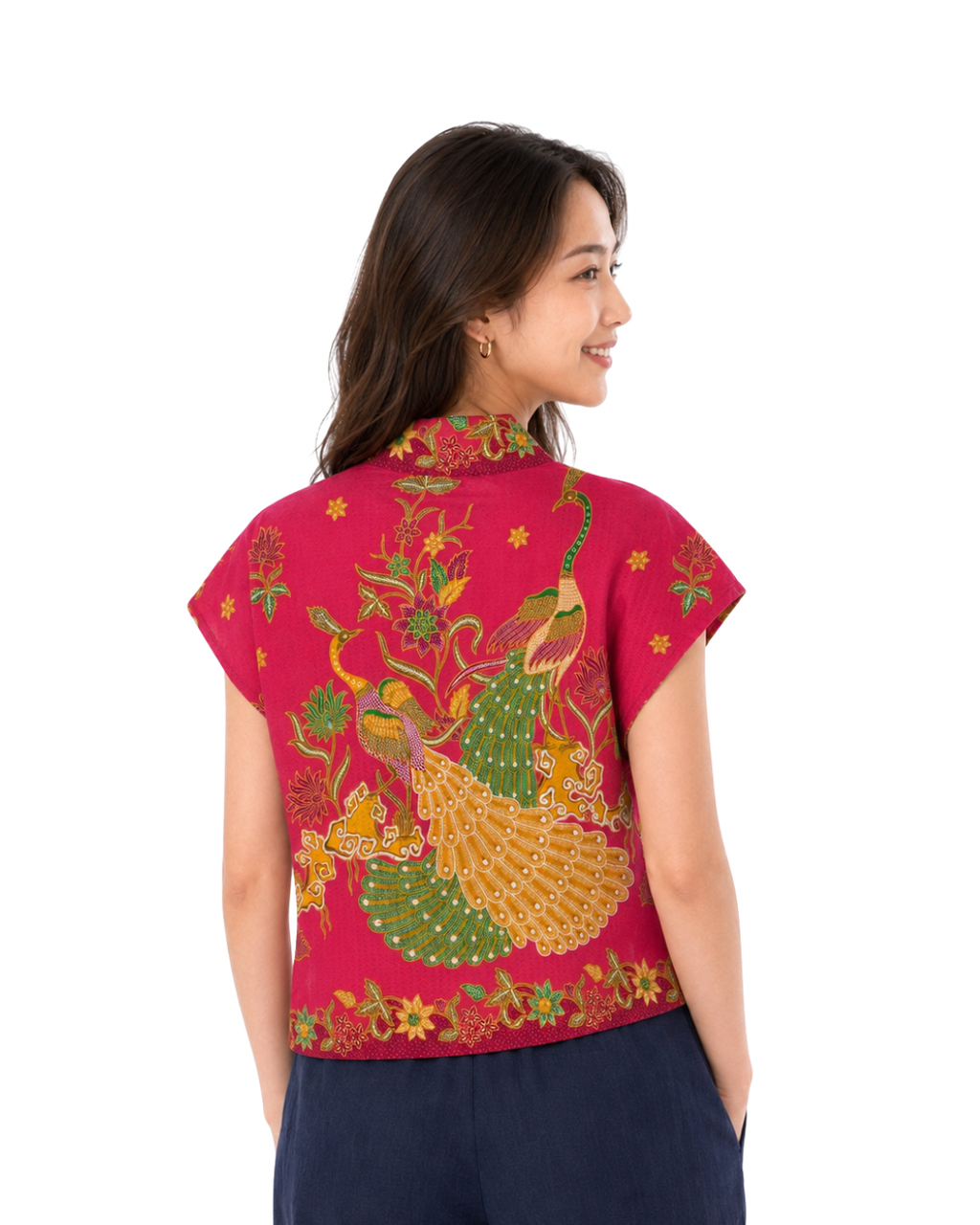 (TKB-PE-PNK) Pink Peacock Kimono Blouse