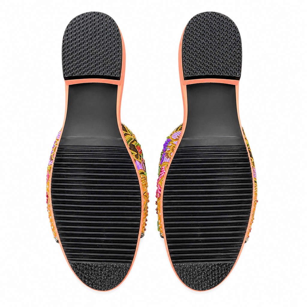 (FPE-FLOPU) Peach Flats - Purple Beaded Flower