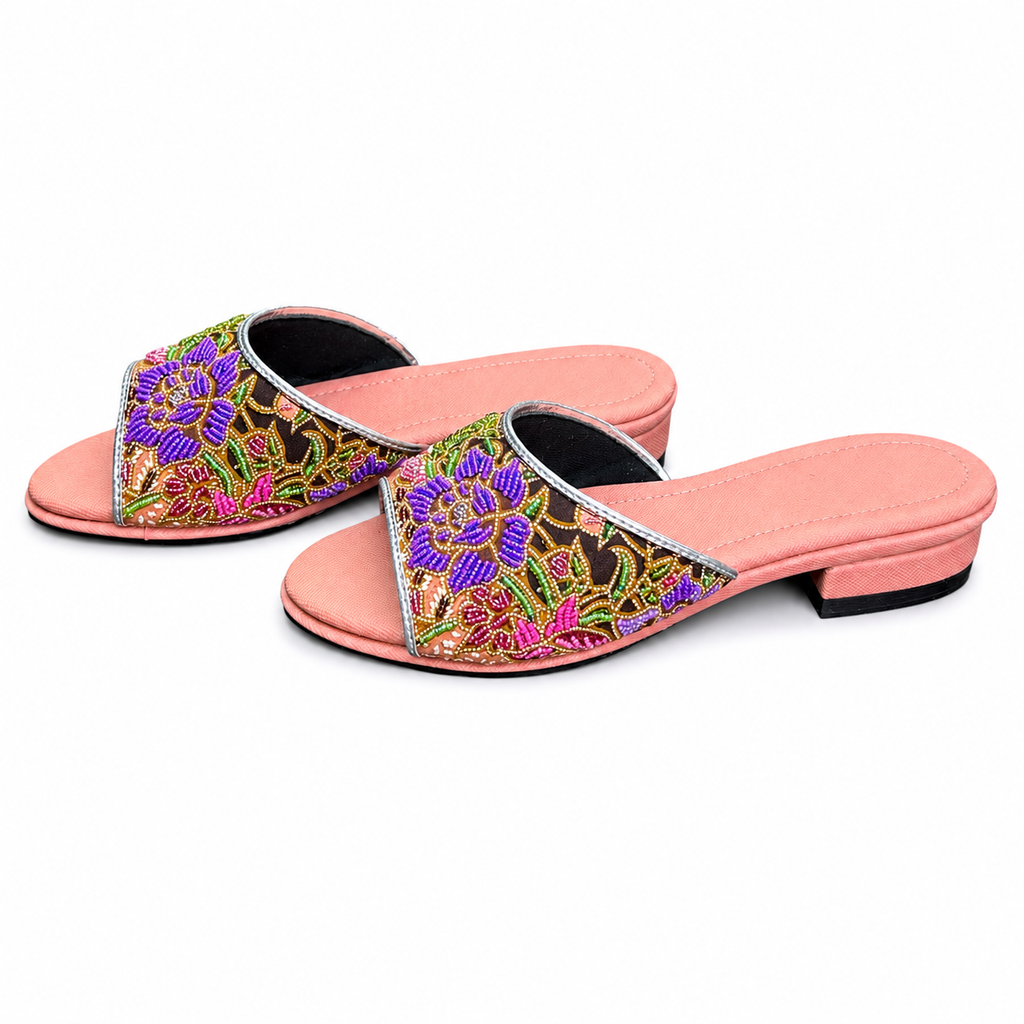(FPE-FLOPU) Peach Flats - Purple Beaded Flower